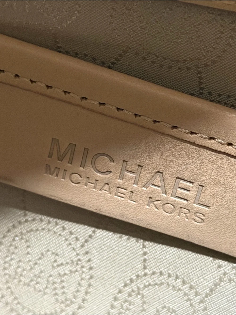 Michael Kors Brown Monogram Tote with Blush Straps